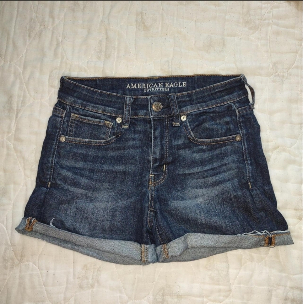 American Eagle Outfitters Dark Indigo Rolled-Hem Denim Shorts